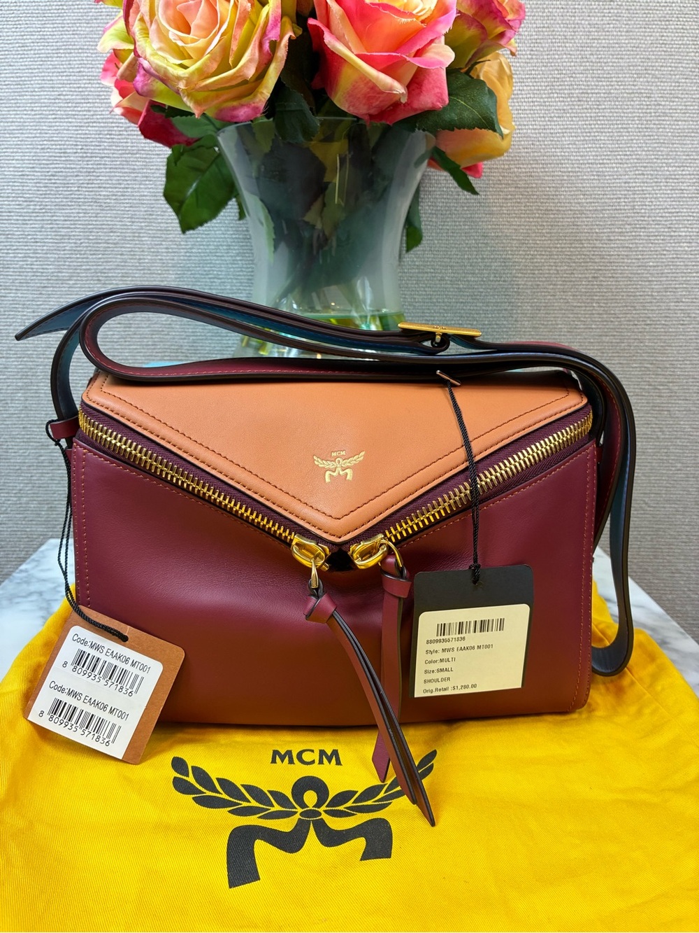 MCM Red Colorblock Small Diamond Shoulder Bag - NWT Brand New HTF $1280 Retail